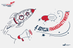 Grafika programu Finansoaktywni - w formie komiksowej przedstawiona jest startująca rakieta, obok napis głoszony przez megafon - rusza V edycja programu Finansoaktywni.