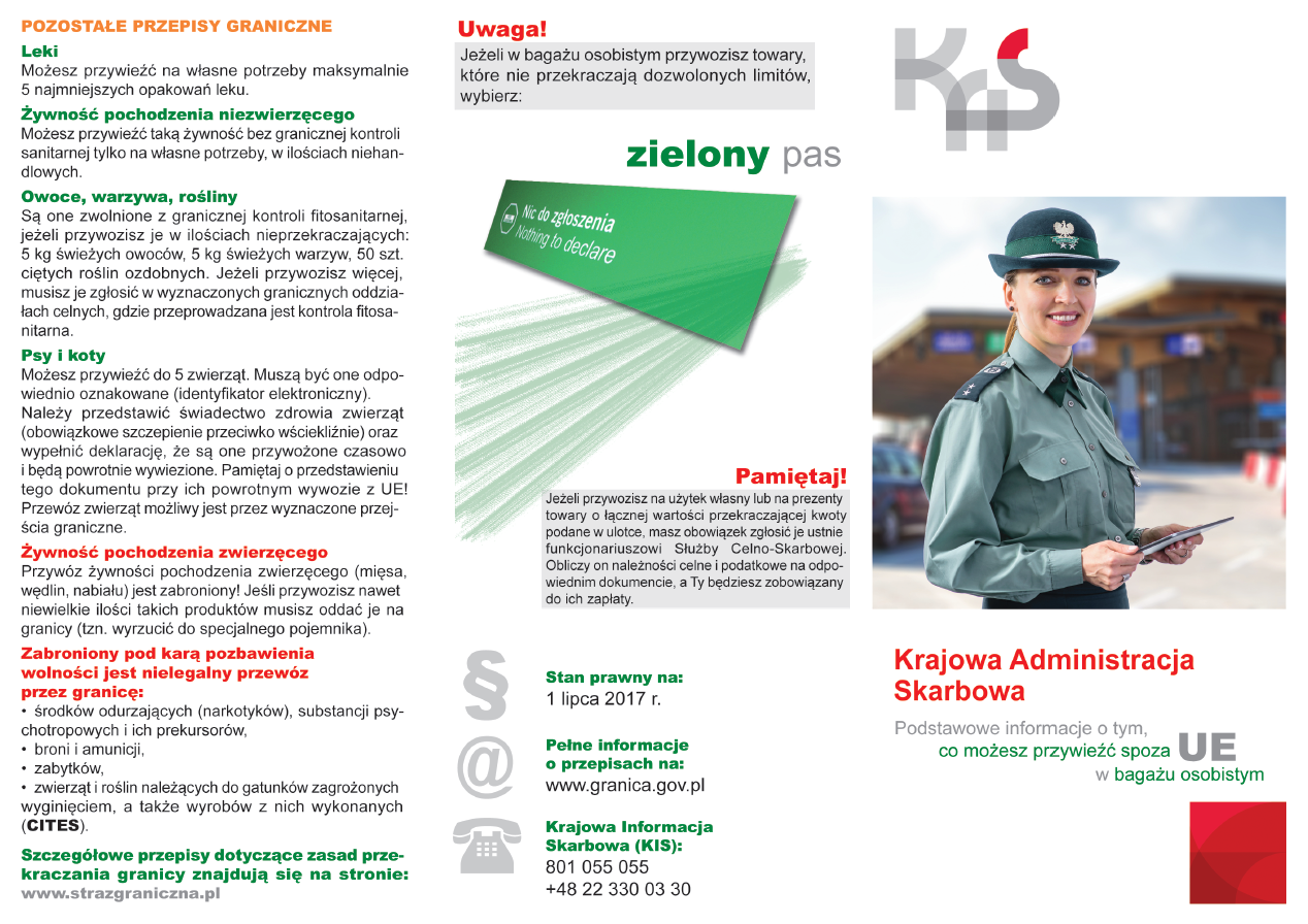 Podstawowe informacje o tym, co można przywieść spoza UE w bagażu osobistym, str. 1