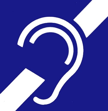 ikona przedstawiająca ucho ludzkie na niebieskim tle