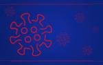 Grafika koronawirusa - na niebieskim tle kilka czerwonych koronawirusów.