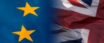 Połączone dwa fragmenty flag - Unii Europejskiej i Wielkiej Brytanii.