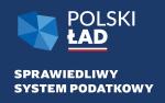 Grafika: zarys Polski. Napis: Polski Ład, Sprawiedliwy System Podatkowy.