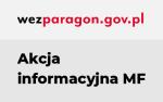 na szarym tle napisane literami czarnymi i czerwonymi wezparagon.gov.pl
Niżej napis Akcja informacyjna MF
