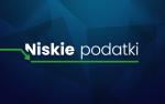 Na granatowym tle napis Niskie podatki 