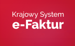 Na czerwonym tle biały napis: Krajowy System e-Faktur.