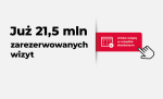 Grafika z napisem Już 21,5 mln zarezerwowanych wizyt. Umów wizytę w urzędzie skarbowym.